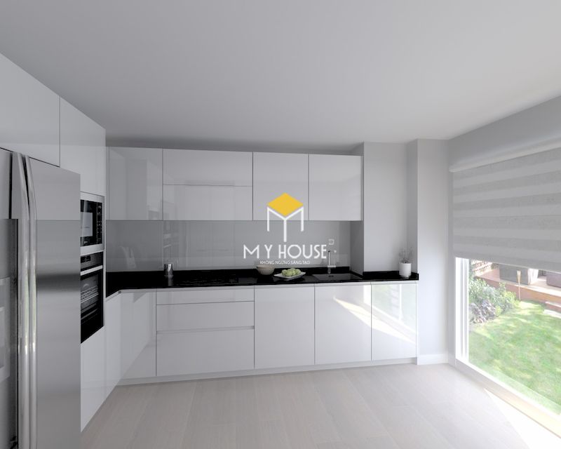 Tủ bếp màu trắng giúp không gian trở nên thoáng đãng hơn