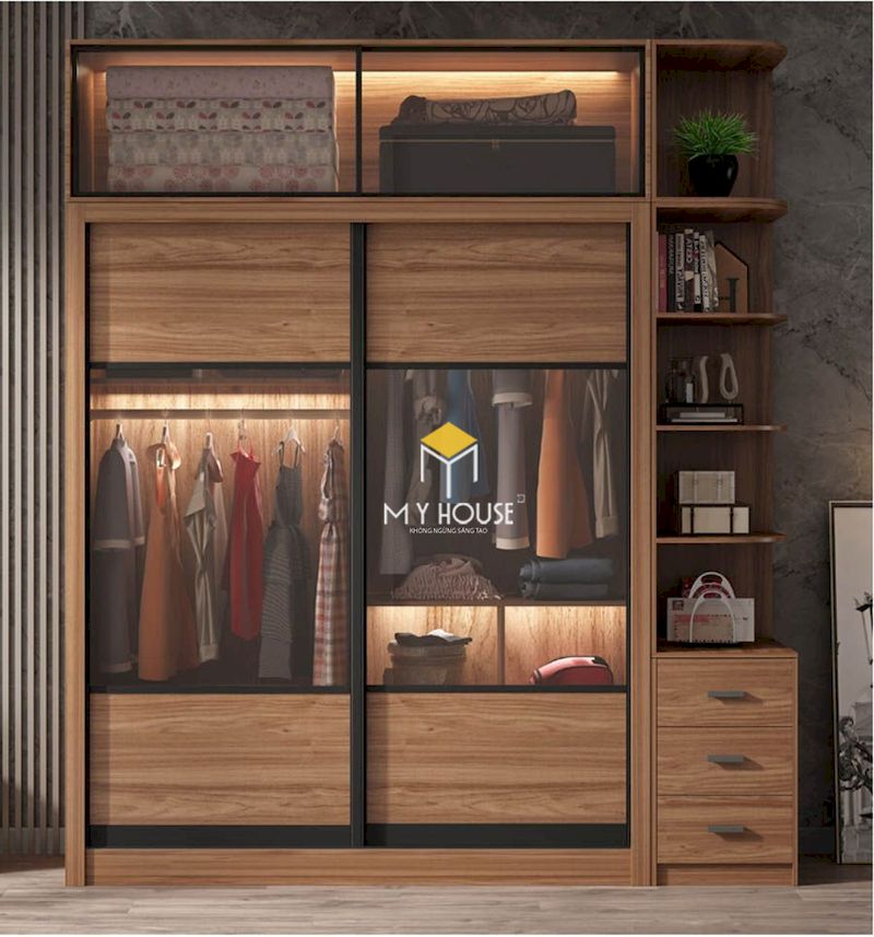 Thiết kế tủ quần áo gỗ tự nhiên kết hợp cánh kính
