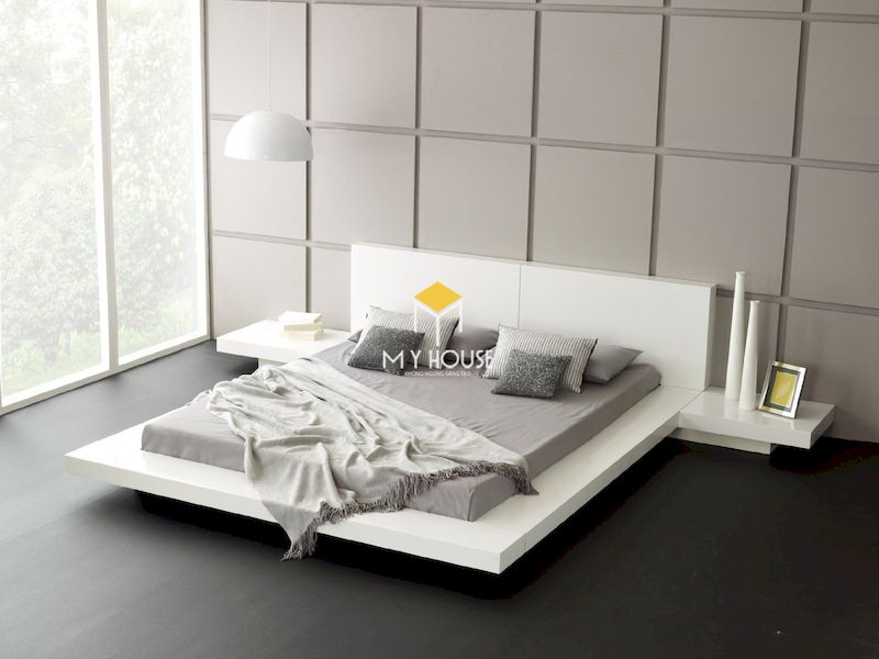 giường ngủ kiểu Nhật gỗ công nghiệp màu trắng