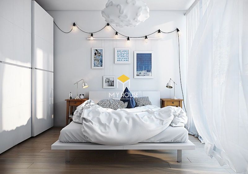 giường ngủ màu trắng đơn giản 