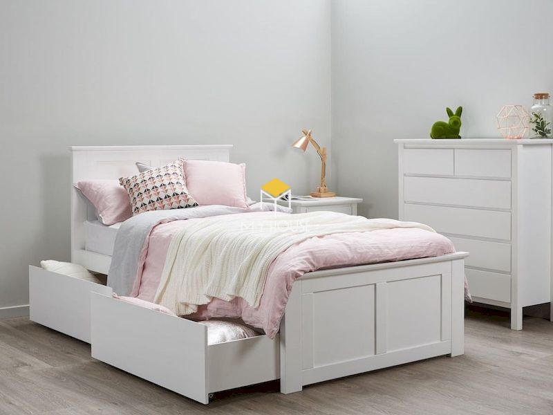 giường ngủ gỗ công nghiệp đa năng màu trắng