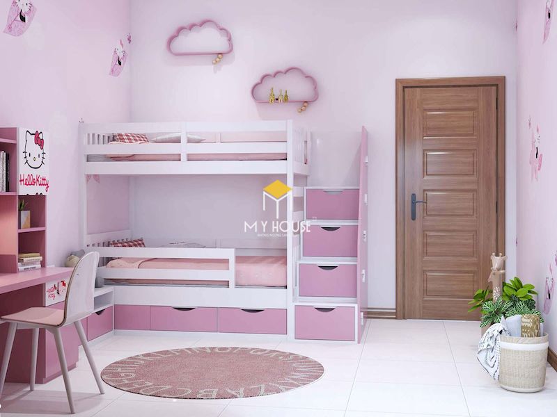 Mẫu giường tầng màu hồng đẹp