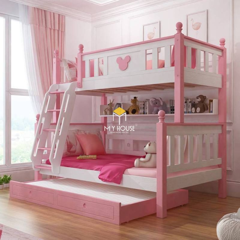 Giường tầng màu hồng cho bé từ 1 - 5 tuổi