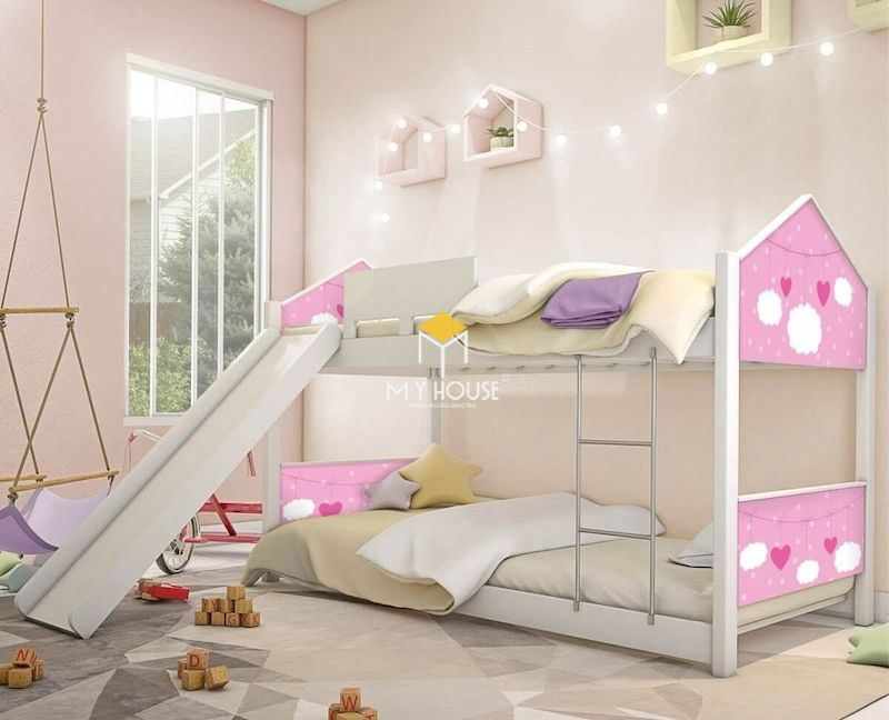 Giường tầng màu hồng cho bé gái từ 6 - 9 tuổi