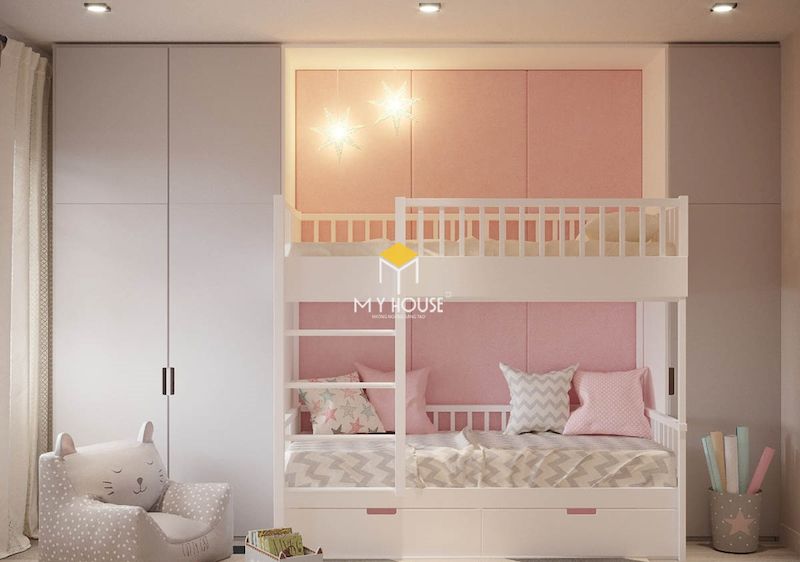 Giường tầng màu hồng gỗ tự nhiên 