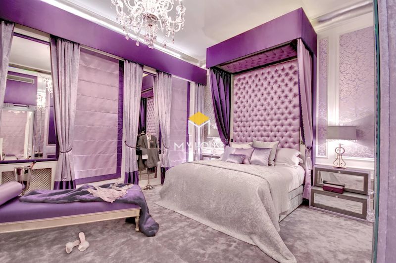 Thiết kế nội thất phòng ngủ tân cổ điển màu tím