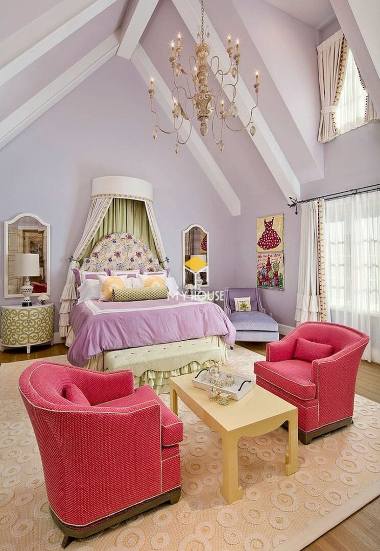giường ngủ màu tím nổi bật