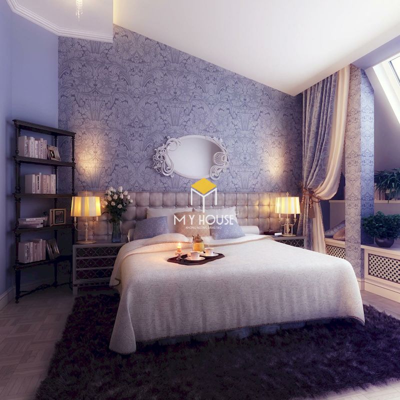 Thiết kế phòng ngủ hiện đại màu tím sang trọng