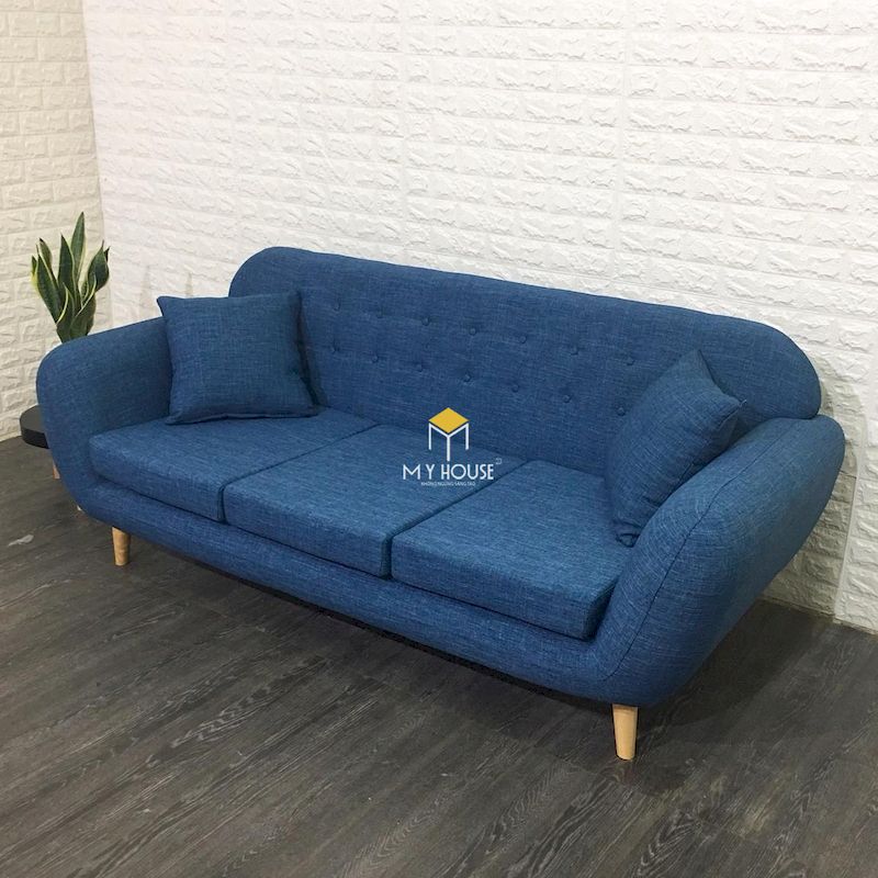 Sofa màu xanh dương hiện đại và nổi bật cho phòng khách chung cư màu trắng