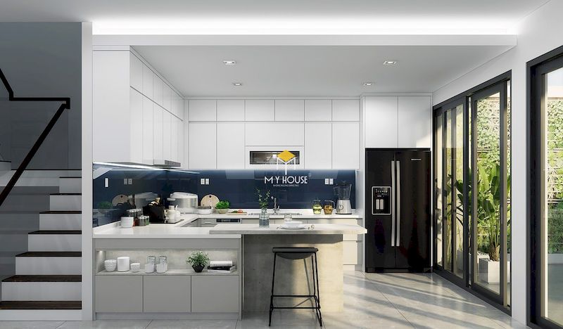Thiết kế nội thất phòng bếp hiện đại màu trắng