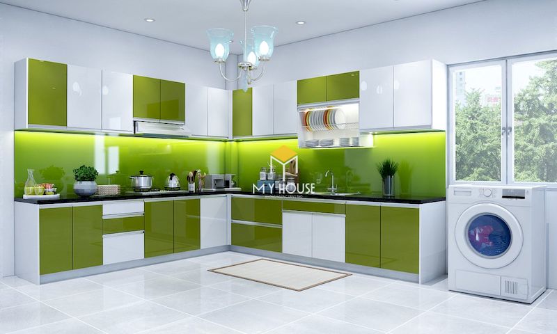 Tủ bếp màu xanh lá mạ