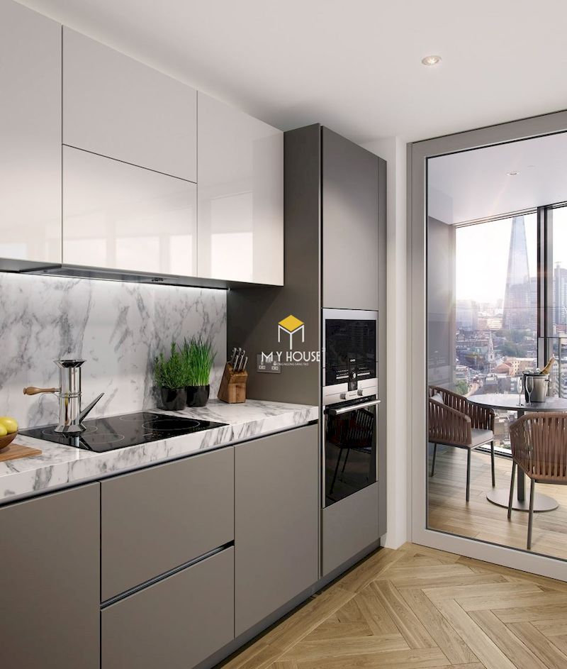 Thiết kế nội thất tủ bếp acrylic cho chung cư hiện đại