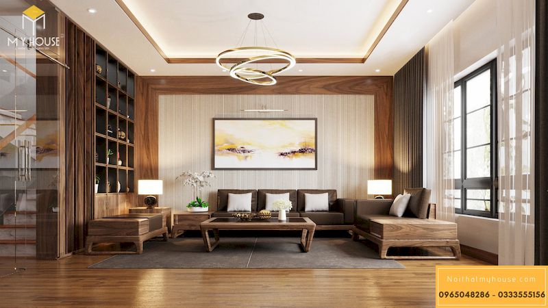 Bàn ghế sofa, bàn trà, kệ trang trí phòng khách gỗ tự nhiên