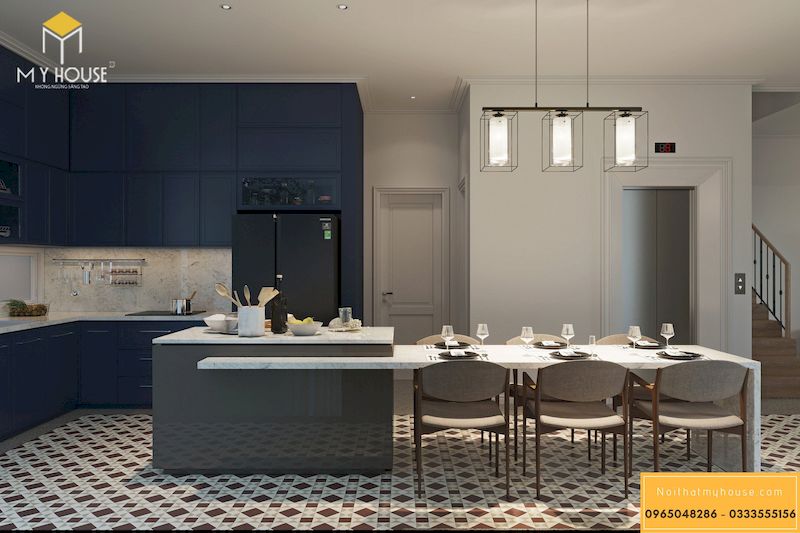 Thiết kế nội thất biệt thự song lập Vinhomes harmony - phòng ăn và phòng bếp