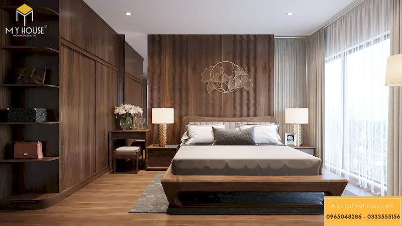 Thiết kế nội thất phòng ngủ gỗ óc chó Grandeur Palace, Giảng Võ