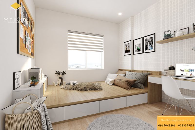 Thiết kế nội thất chung cư Sunshine Garden - Phòng ngủ người lớn với đầy đủ nội thất gỗ công nghiệp vân gỗ