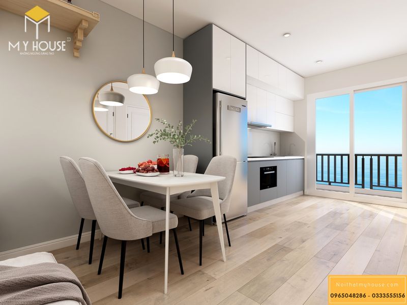 Thiết kế nội thất chung cư Sunshine Garden - Bộ bàn ăn 4 ghế gỗ công nghiệp hiện đại