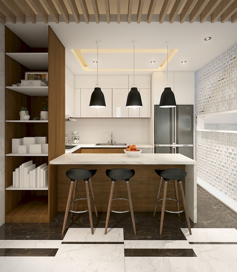 Thiết kế nội thất phân khu Sao Biển tại Vinhome Ocean Park - Tue bếp kết hợp bàn đảo tiện nghi sử dụng