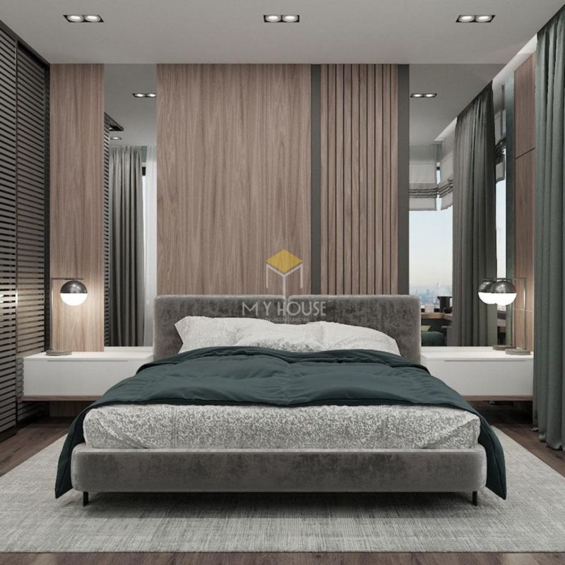 Vách gỗ trang trí đầu giường