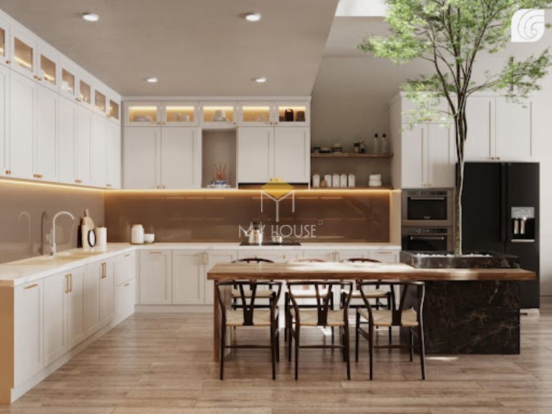 Tủ bếp tân cổ điển có thể kết hợp với nhiều phong cách nội thất khác nhau
