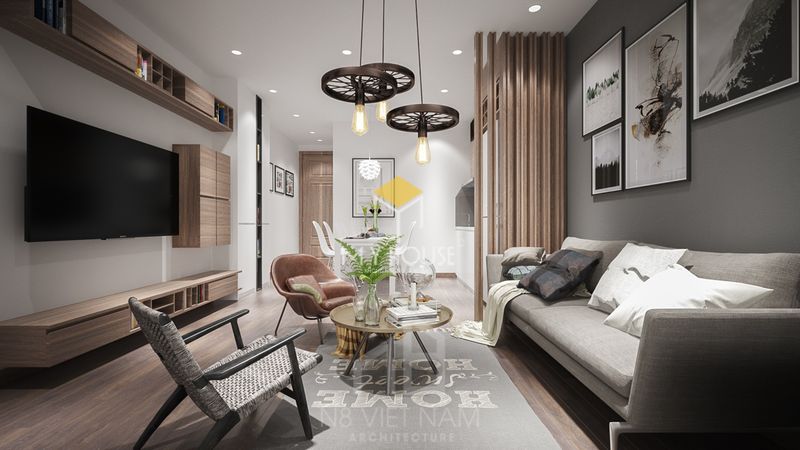 Thiết kế phòng khách chung cư đẹp gỗ tự nhiên