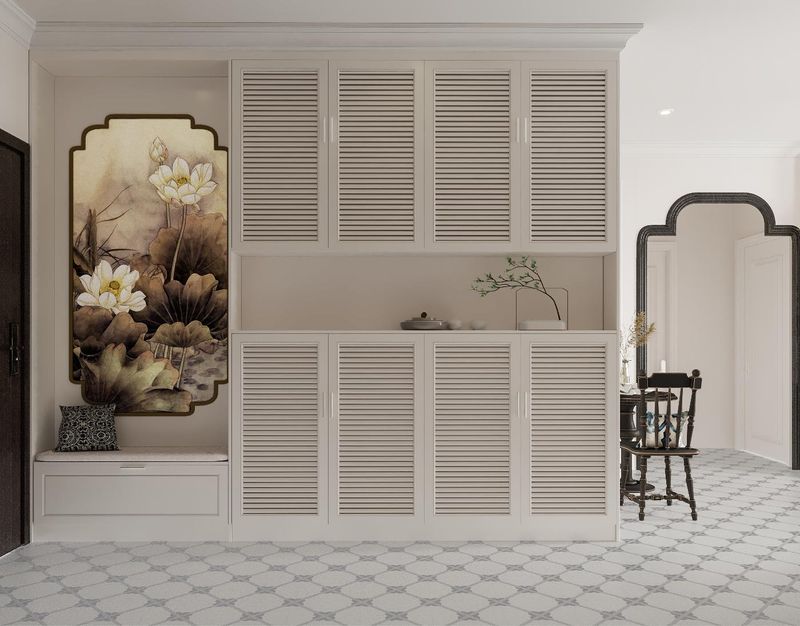Mẫu thiết kế nội thất chung cư Indochine - Tủ giày âm tường phòng khách