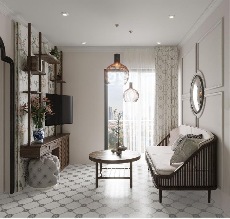 Mẫu thiết kế nội thất chung cư Indochine - Phòng khách Indochine thiết kế đẹp với ánh sáng tự nhiên