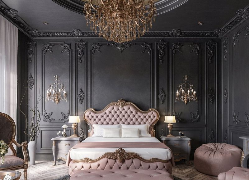 Phòng ngủ tân cổ điển màu đen - hồng chủ đạo