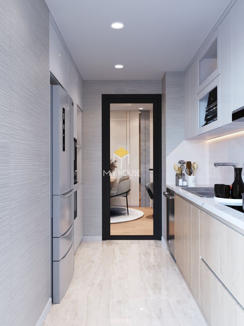 Thiết kế nội thất chung cư Royal City - tủ bếp chữ I trong phòng bếp nhỏ hẹp