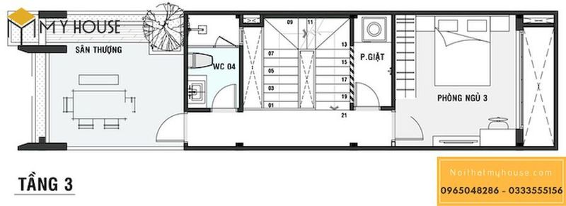 Thiết kế nội thất nhà ống 5m - Mặt tiền tầng 03