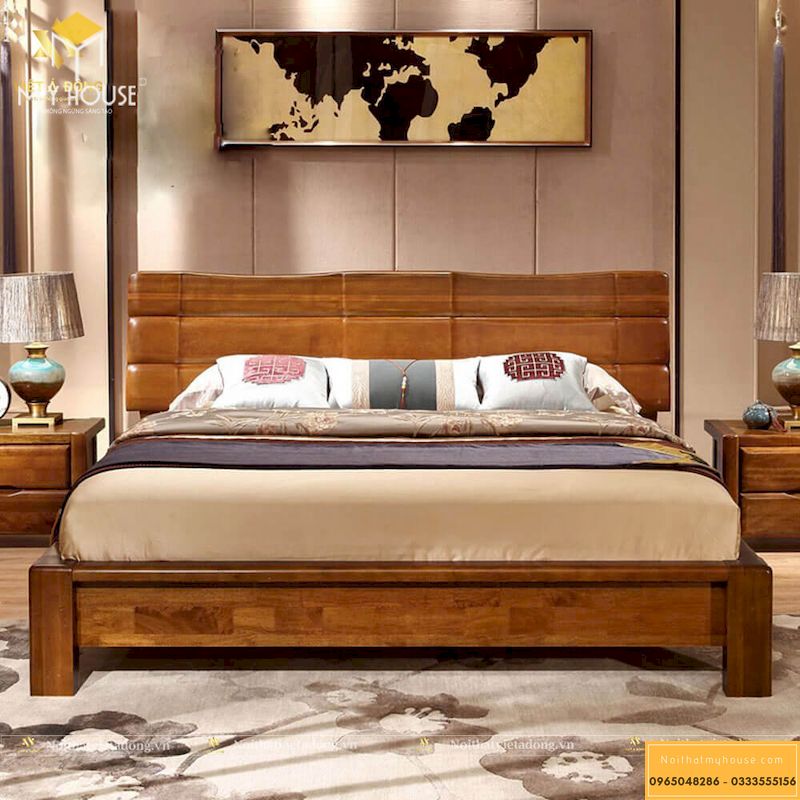 Giường ngủ tân cổ điển gỗ tự nhiên - Mẫu 10
