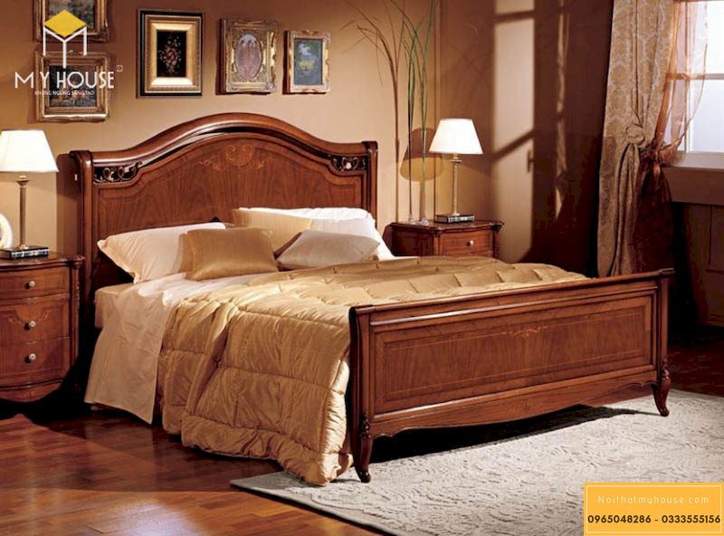 Giường ngủ tân cổ điển gỗ tự nhiên 9