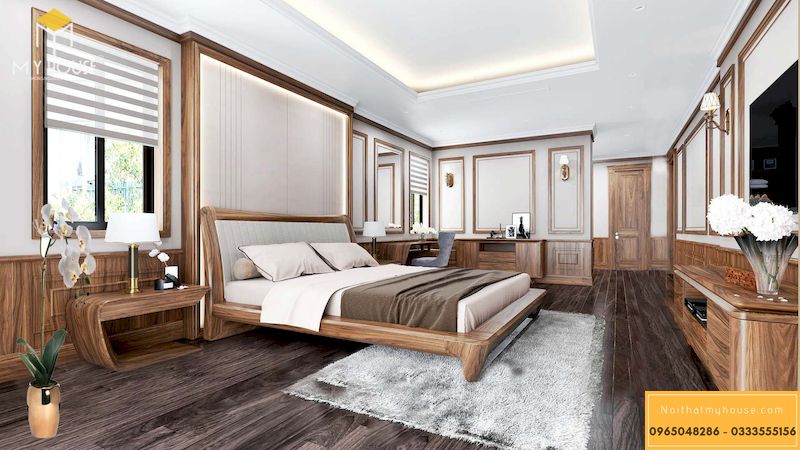 Giường ngủ tân cổ điển gỗ tự nhiên - Mẫu 20
