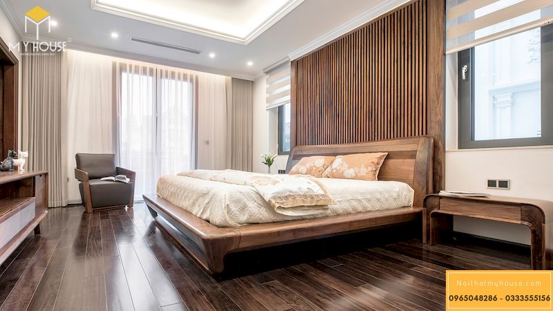 Giường ngủ tân cổ điển gỗ tự nhiên - Mẫu 13