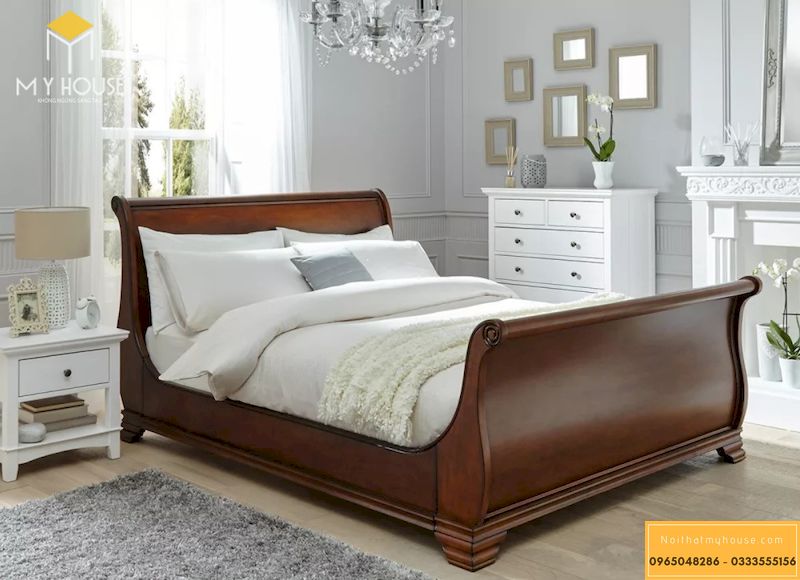 Giường ngủ tân cổ điển gỗ tự nhiên - Mẫu 21