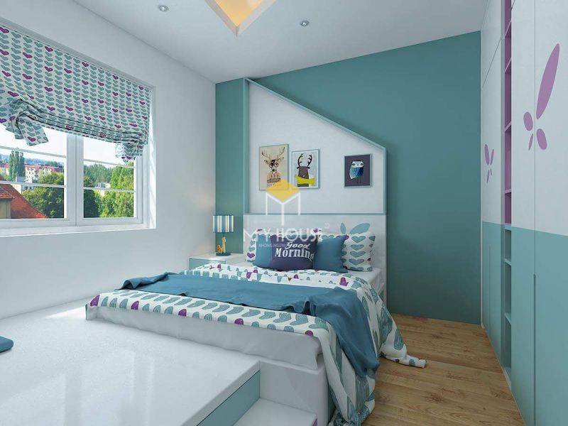 Phòng ngủ đẹp cho nữ màu xanh - mẫu 09