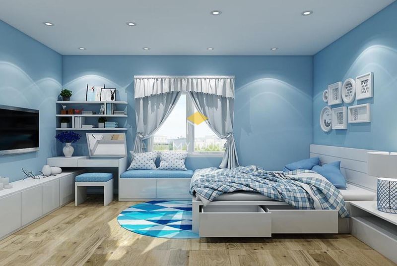 Phòng ngủ đẹp cho nữ màu xanh - mẫu 04
