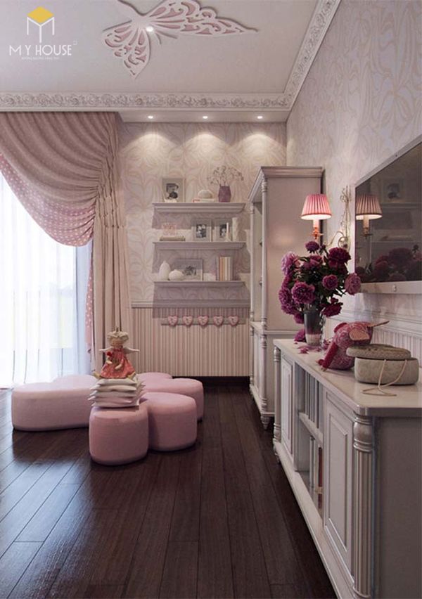 Phương án thiết kế phòng ngủ đẹp tân cổ điển màu hồng - Bố trí nội thất phù hợp