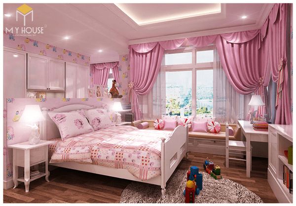 Thiết kế phòng ngủ màu hồng cho phái đẹp phong cách tân cổ điển 14