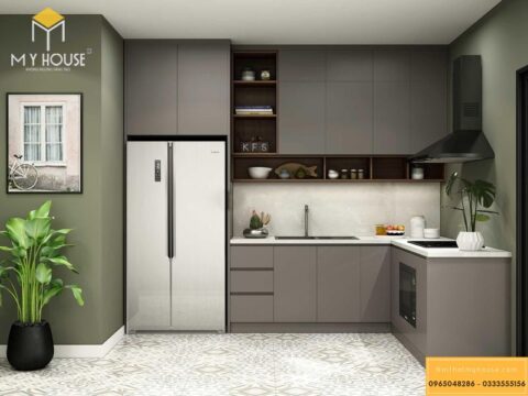 Tủ bếp acrylic màu xám 11