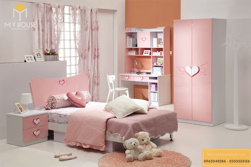 Mẫu giường ngủ công chúa màu hồng - Mẫu 03