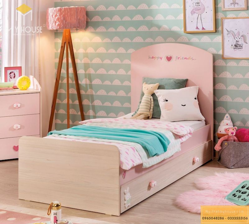 Mẫu giường ngủ công chúa màu hồng - Mẫu 05