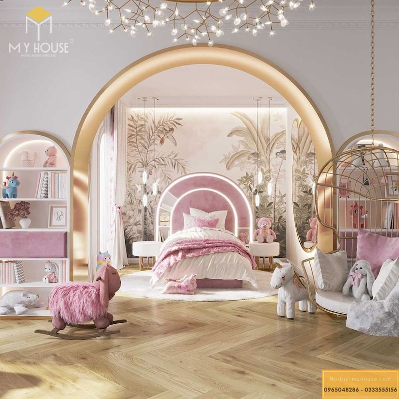 Mẫu giường ngủ công chúa màu hồng - Mẫu 02