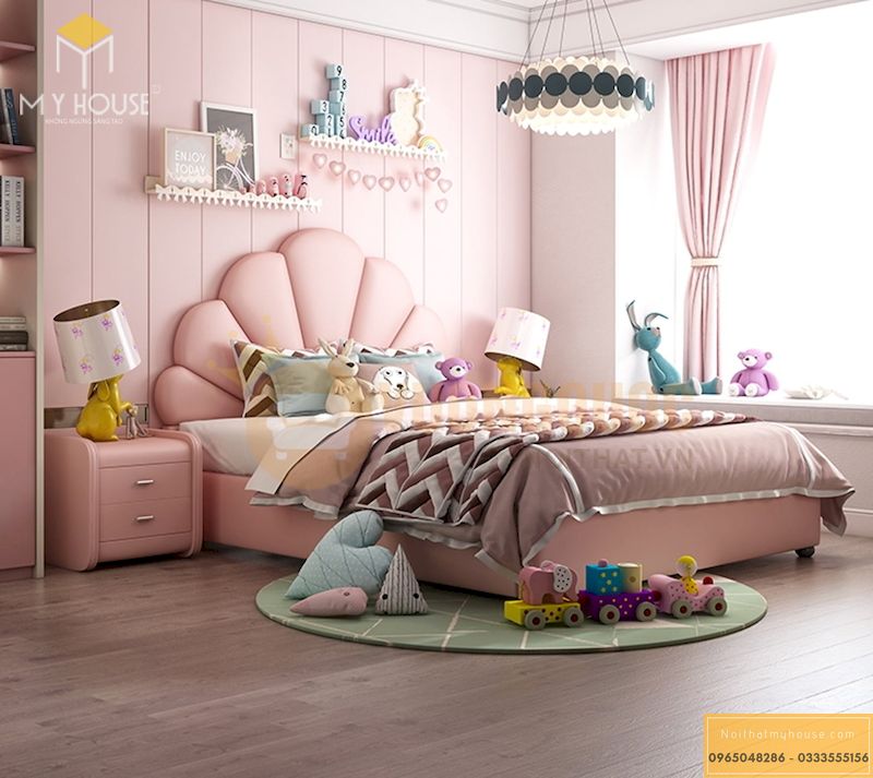 Mẫu giường ngủ màu hồng - Mẫu 12