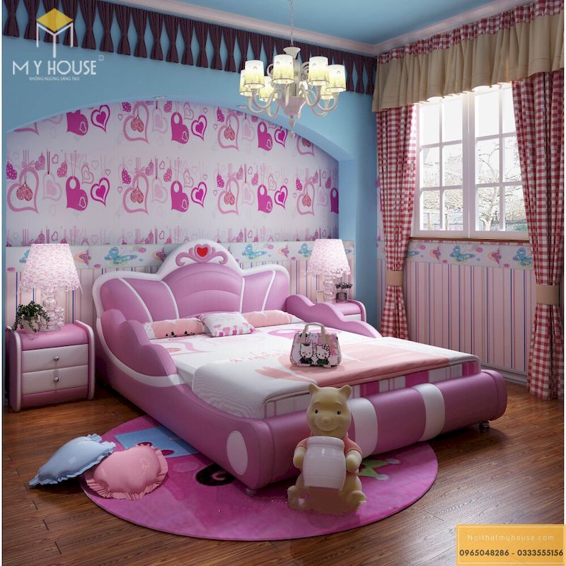 Mẫu giường ngủ công chúa màu hồng - Mẫu 09