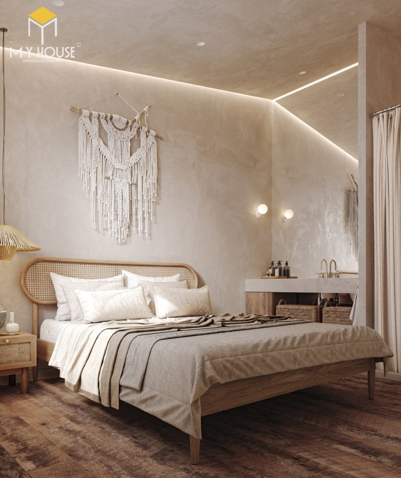 Phòng ngủ phong cách Wabi Sabi tràn ngập ánh sáng, nguồn năng lượng tự nhiên