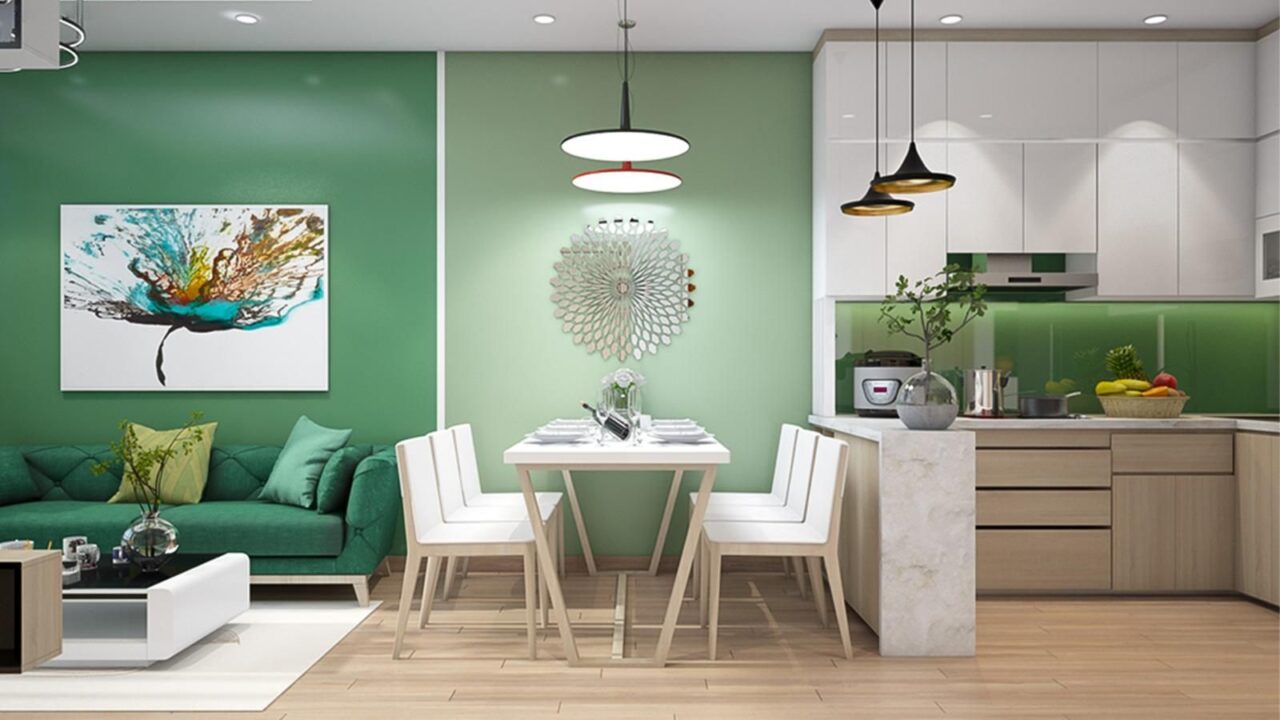 Phối màu xanh lá trong thiết kế nội thất
