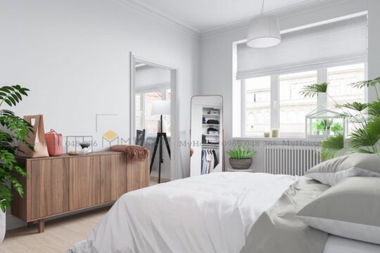 Phòng ngủ của khách hàng tại chung cư Hera được bố trí đơn giản, tiện nghi cho người dùng