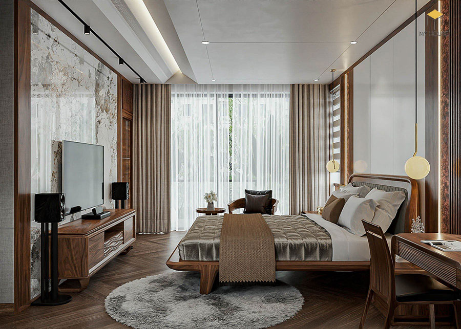 Phòng ngủ gỗ óc chó +53 Mẫu thiết kế nội thất cao cấp 2023 3